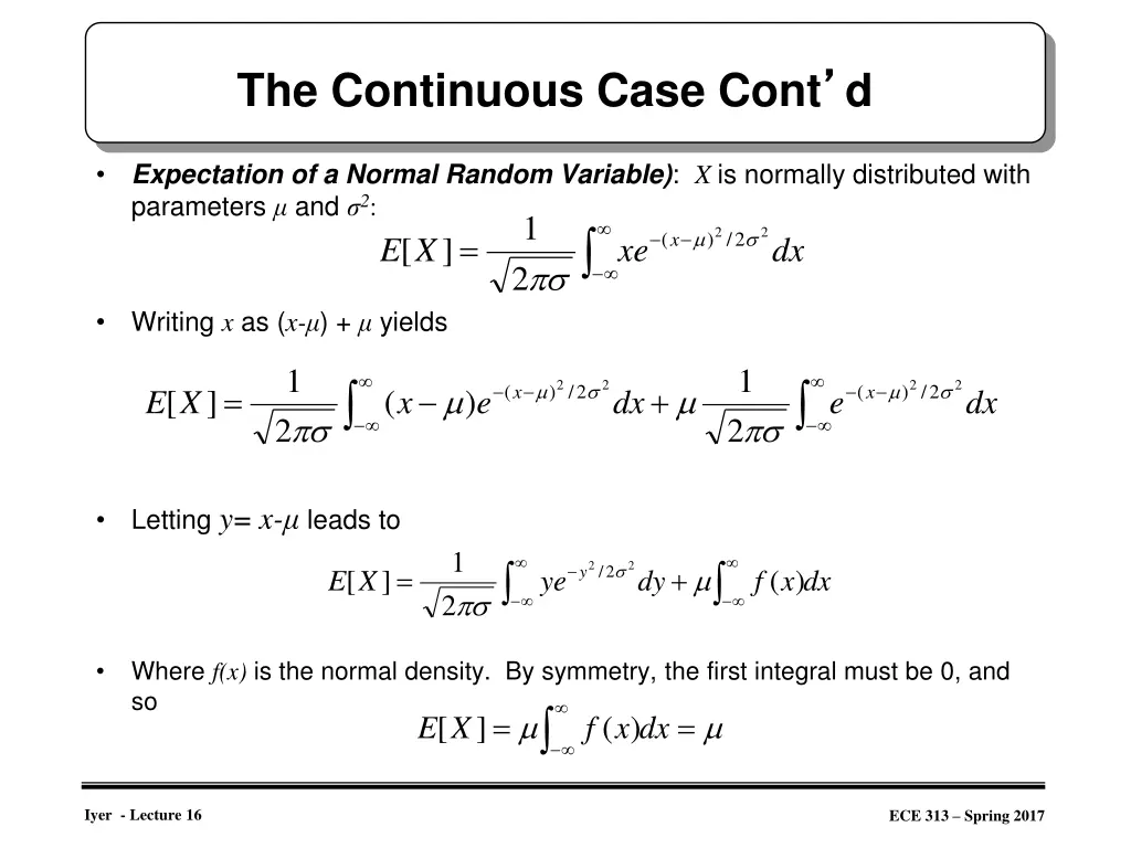 the continuous case cont d