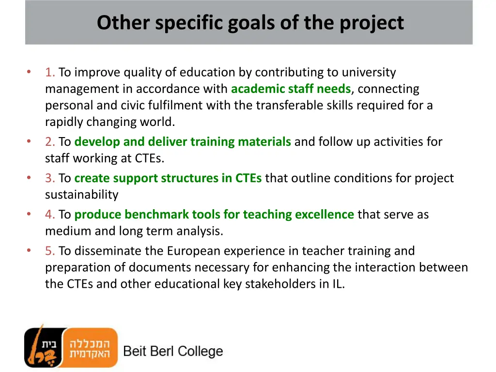other specific goals of the project