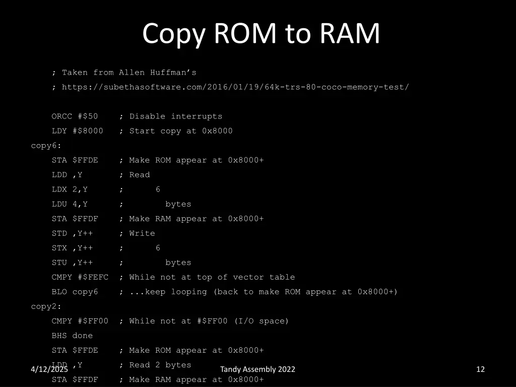 copy rom to ram