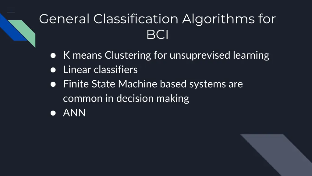 general classification algorithms for bci