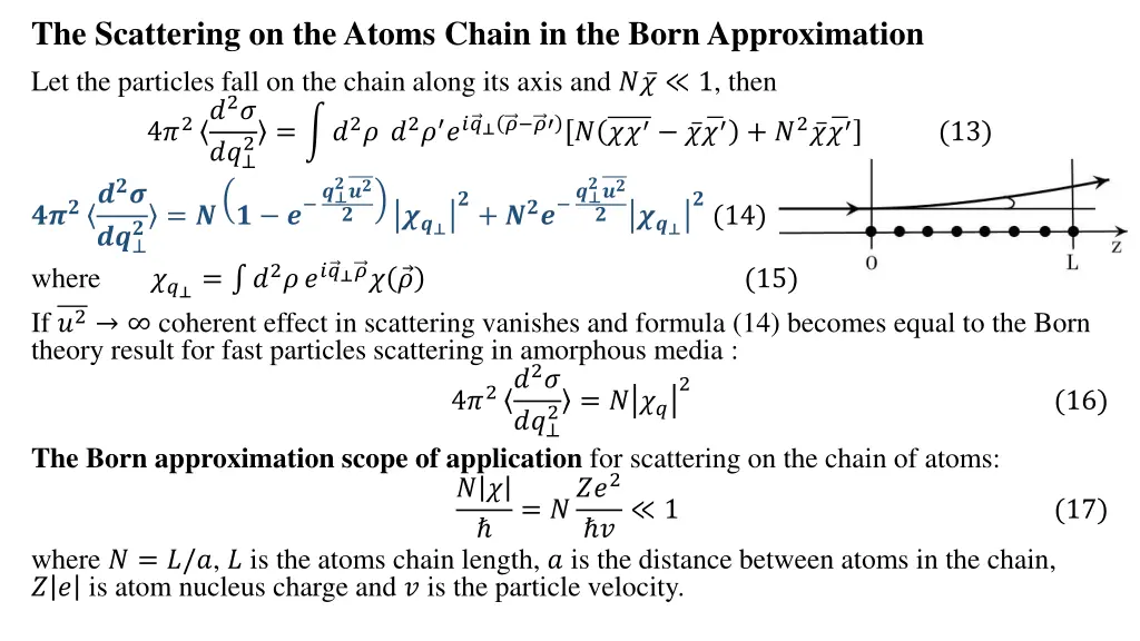 the scattering on the atoms chain in the born