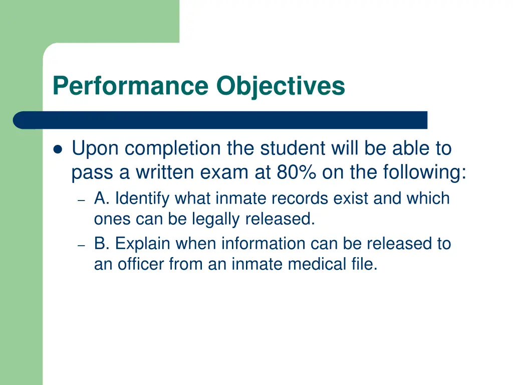 performance objectives