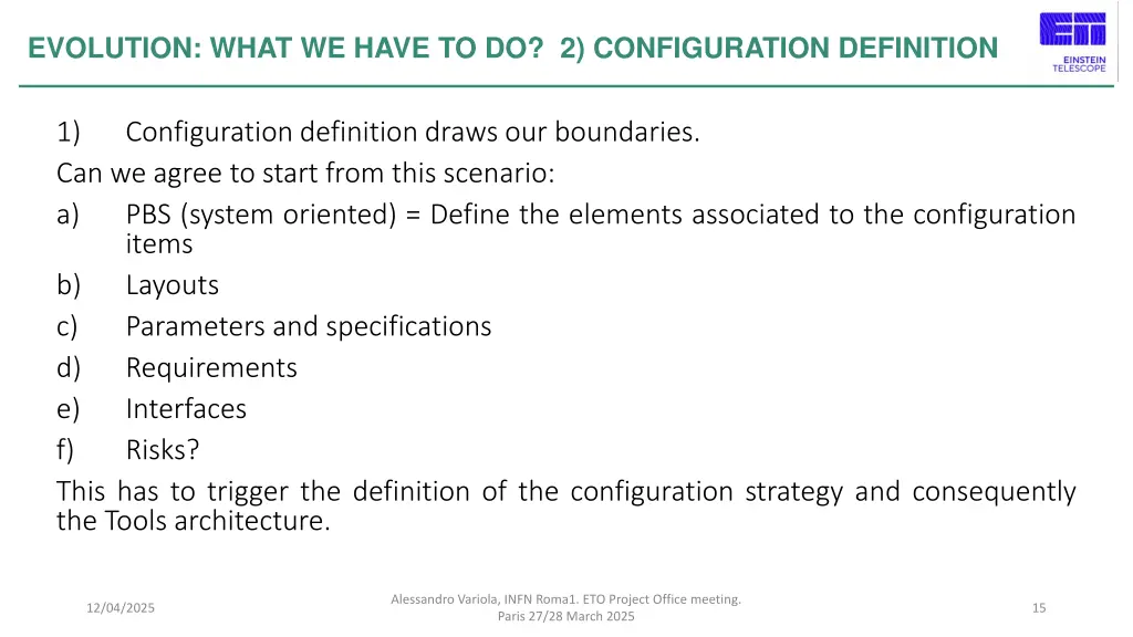 evolution what we have to do 2 configuration