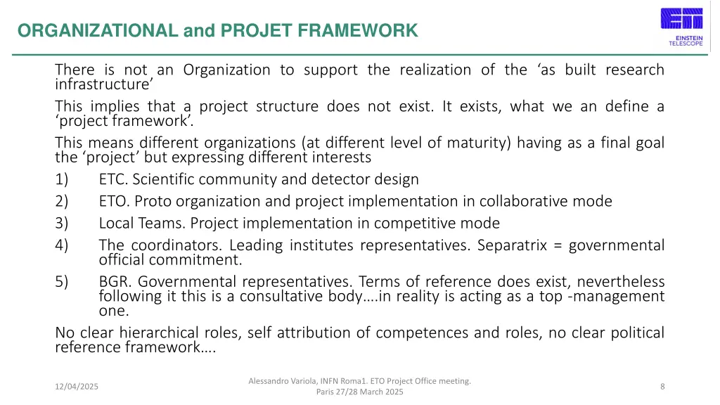organizational and projet framework