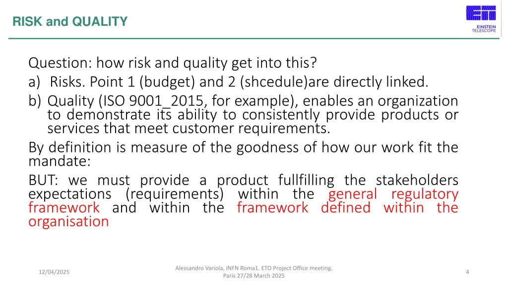 risk and quality