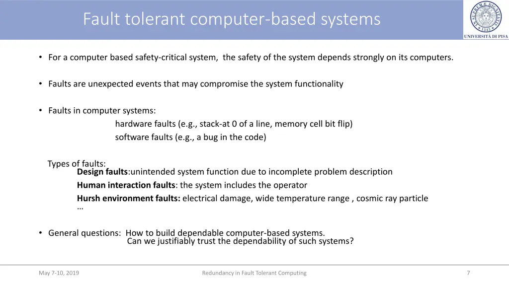 fault tolerant computer based systems