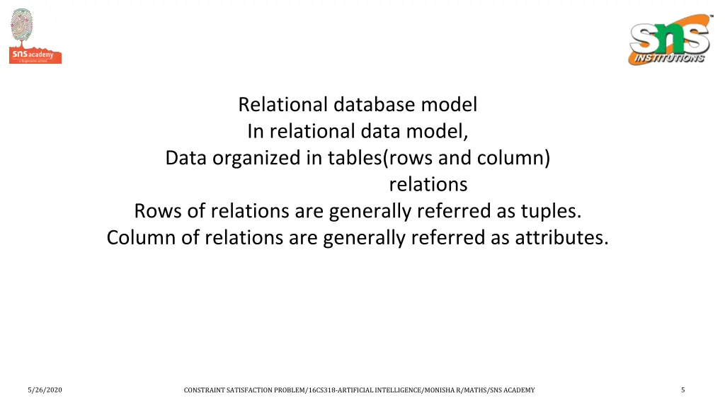 relational database model in relational data