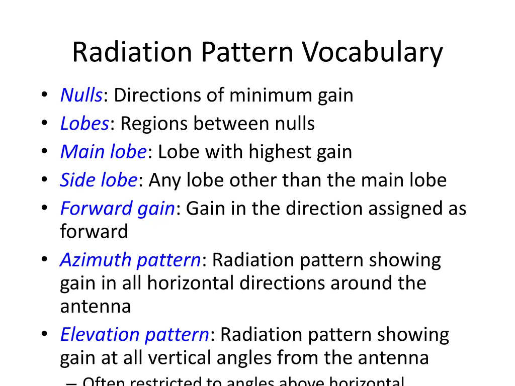 radiation pattern vocabulary
