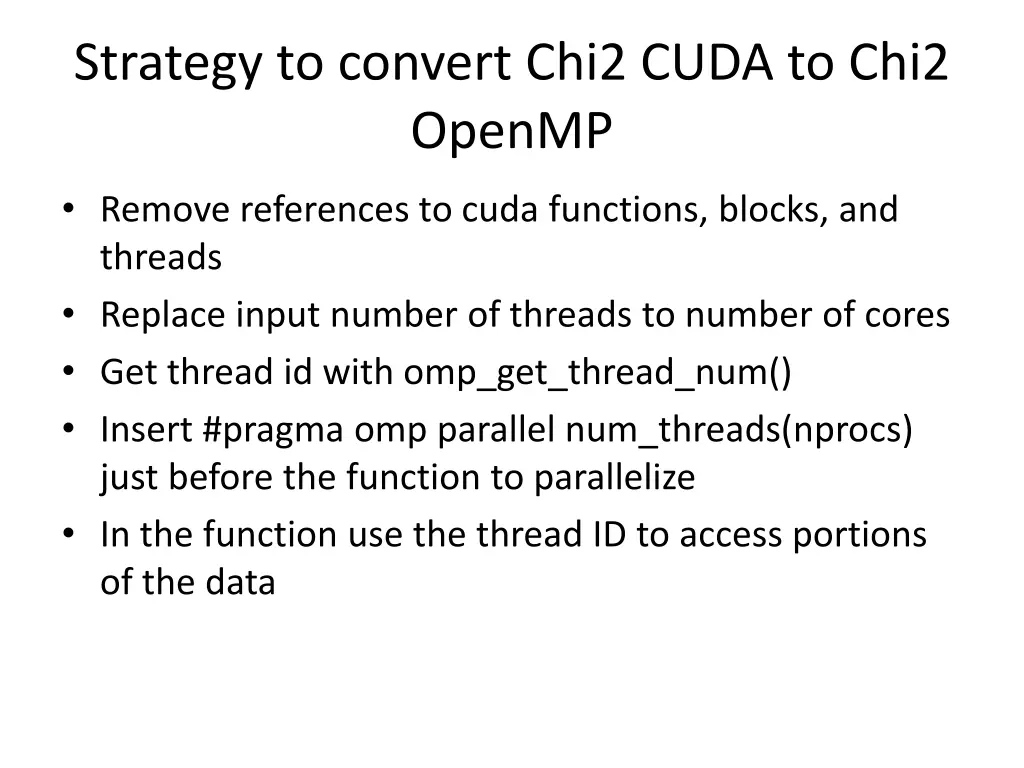 strategy to convert chi2 cuda to chi2 openmp