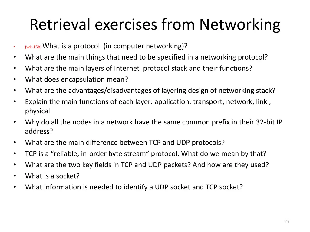 retrieval exercises from networking