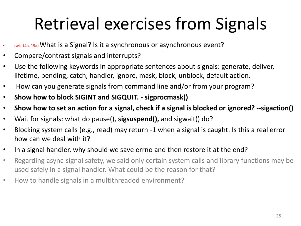 retrieval exercises from signals