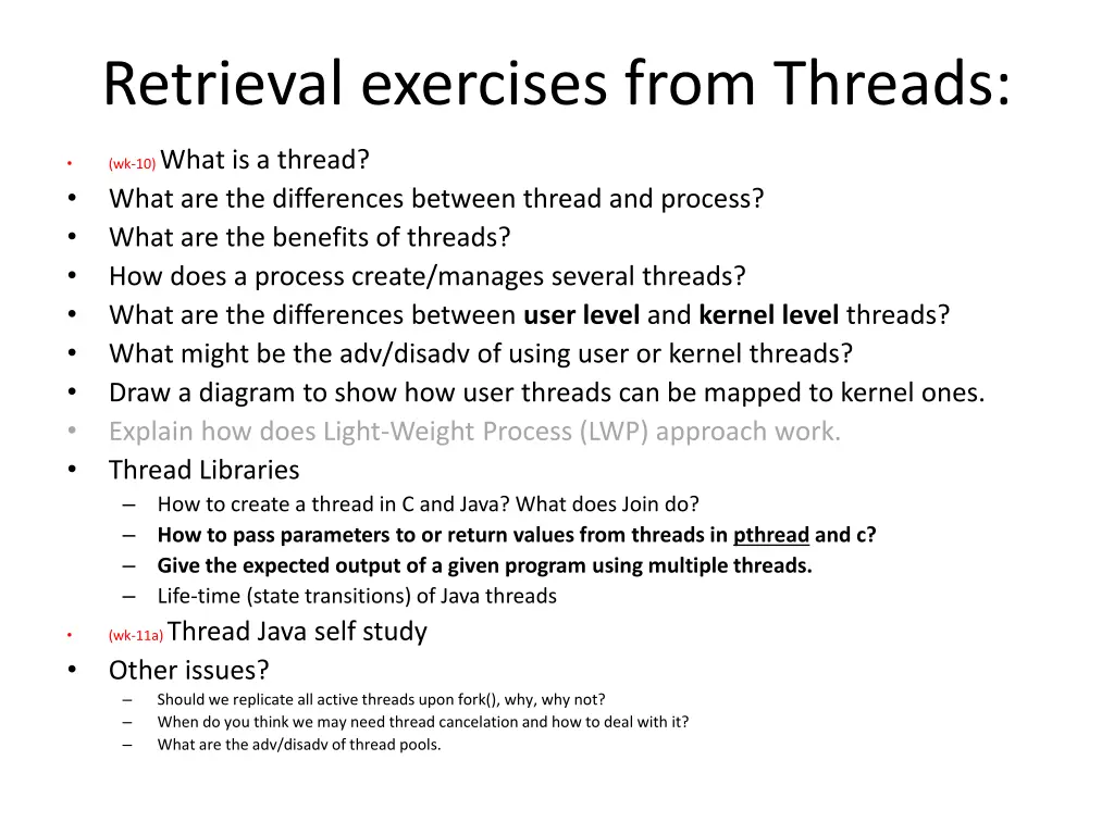 retrieval exercises from threads