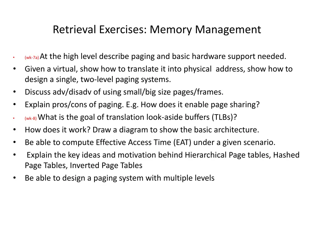 retrieval exercises memory management 1