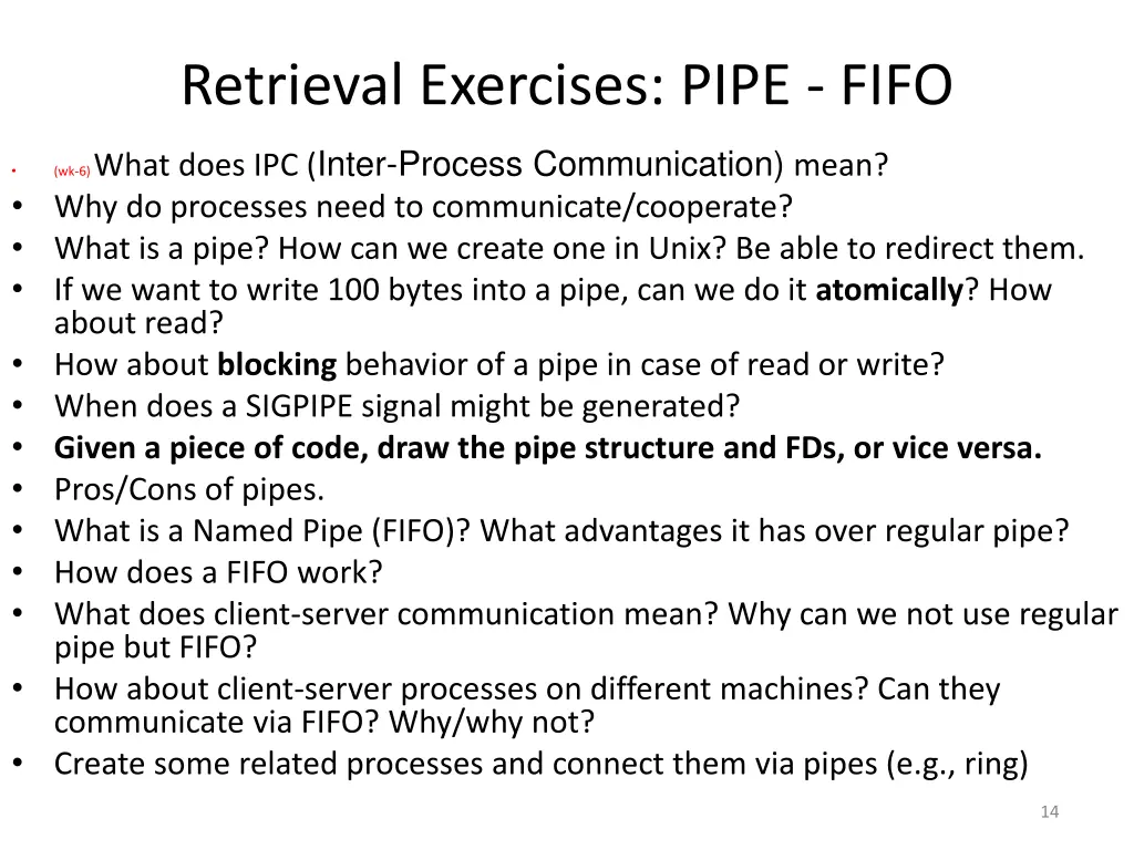 retrieval exercises pipe fifo