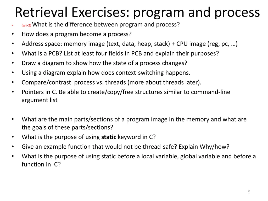 retrieval exercises program and process wk 2 what