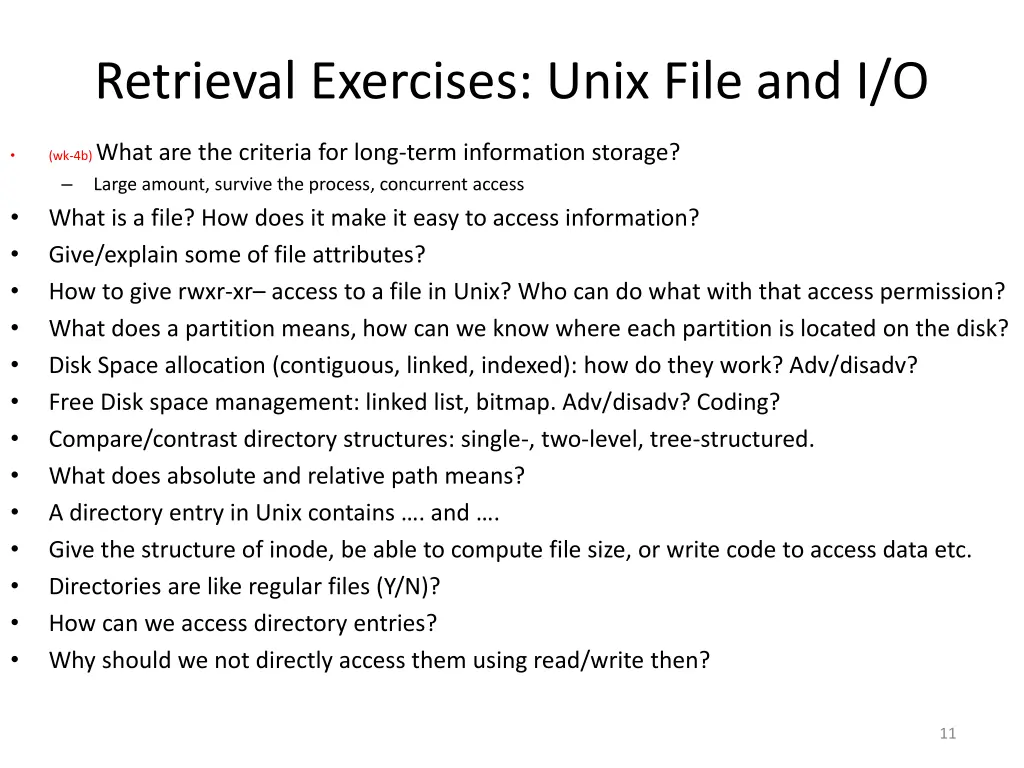 retrieval exercises unix file and i o