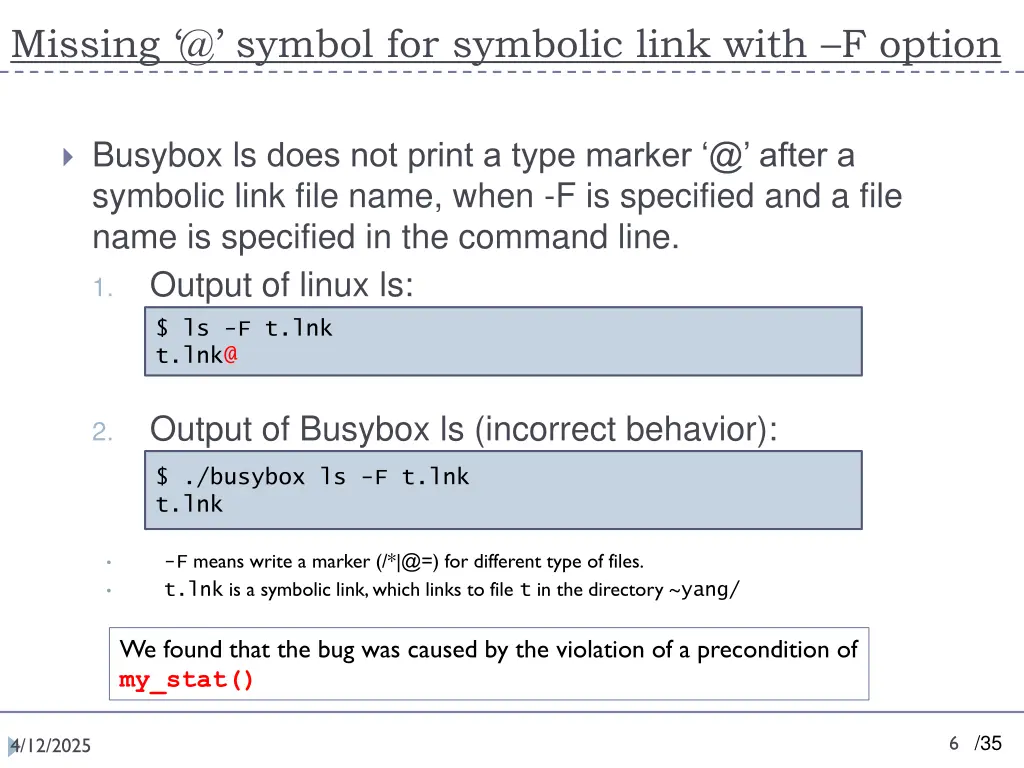missing @ symbol for symbolic link with f option