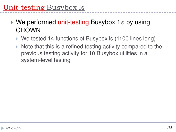 unit testing busybox ls