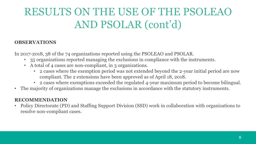 results on the use of the psoleao and psolar cont