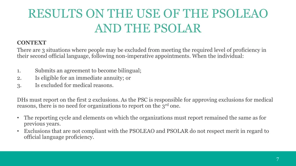 results on the use of the psoleao and the psolar