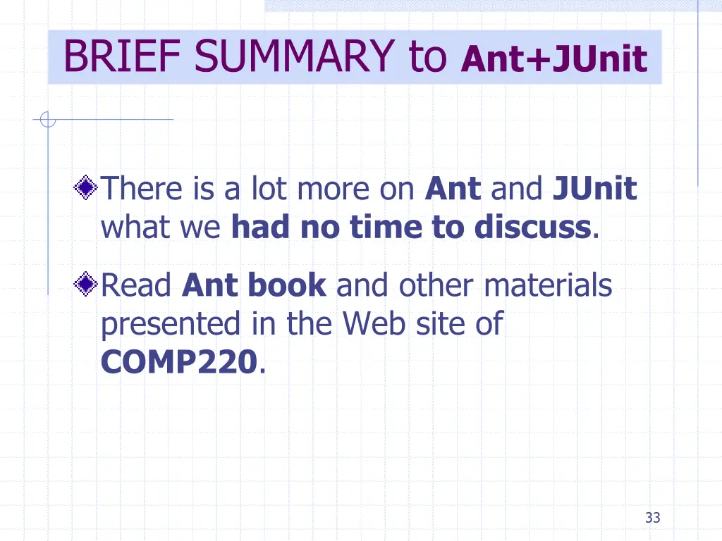 brief summary to ant junit 1