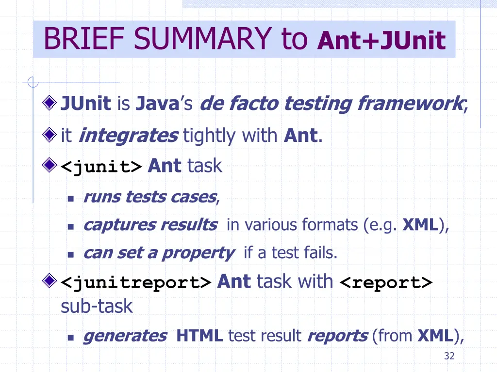 brief summary to ant junit