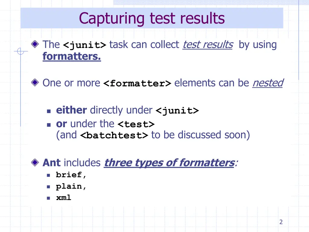 capturing test results