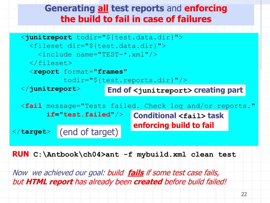 generating all test reports and enforcing 2