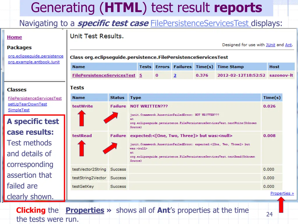 generating html test result reports navigating