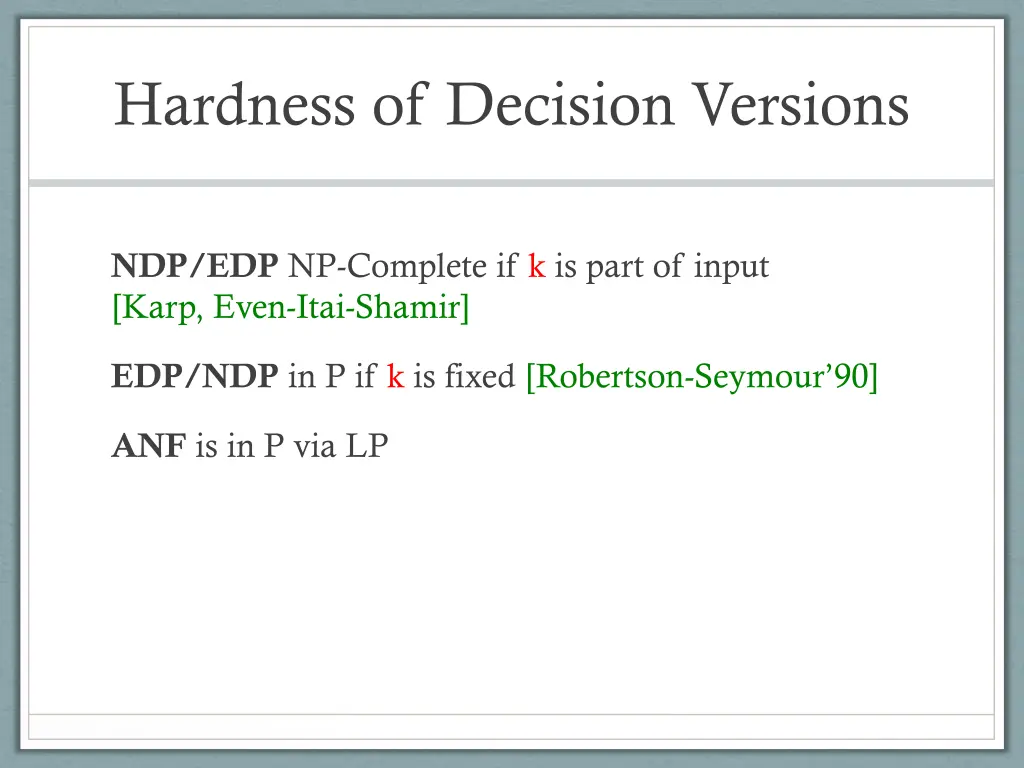 hardness of decision versions