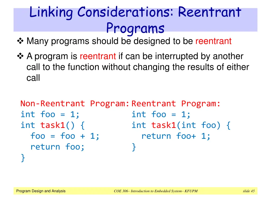 linking considerations reentrant programs many