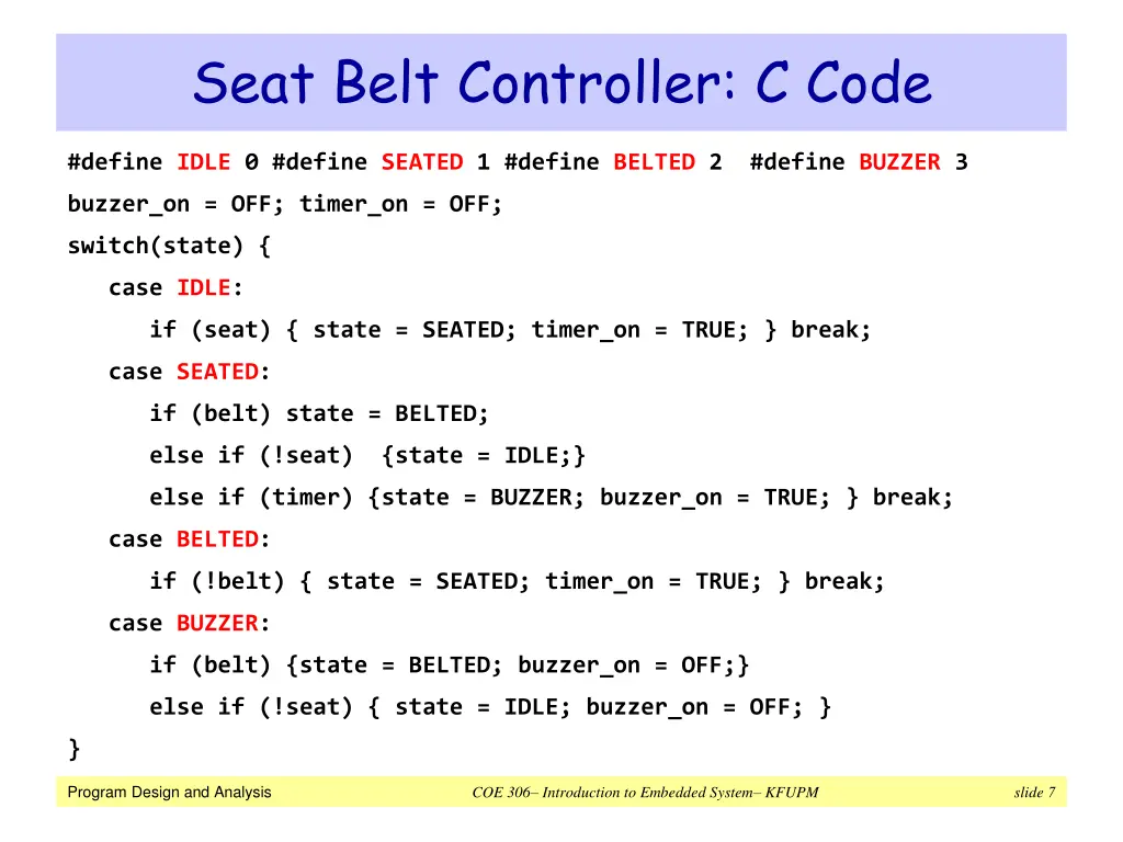 seat belt controller c code