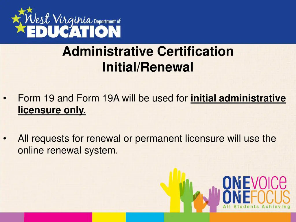 administrative certification initial renewal