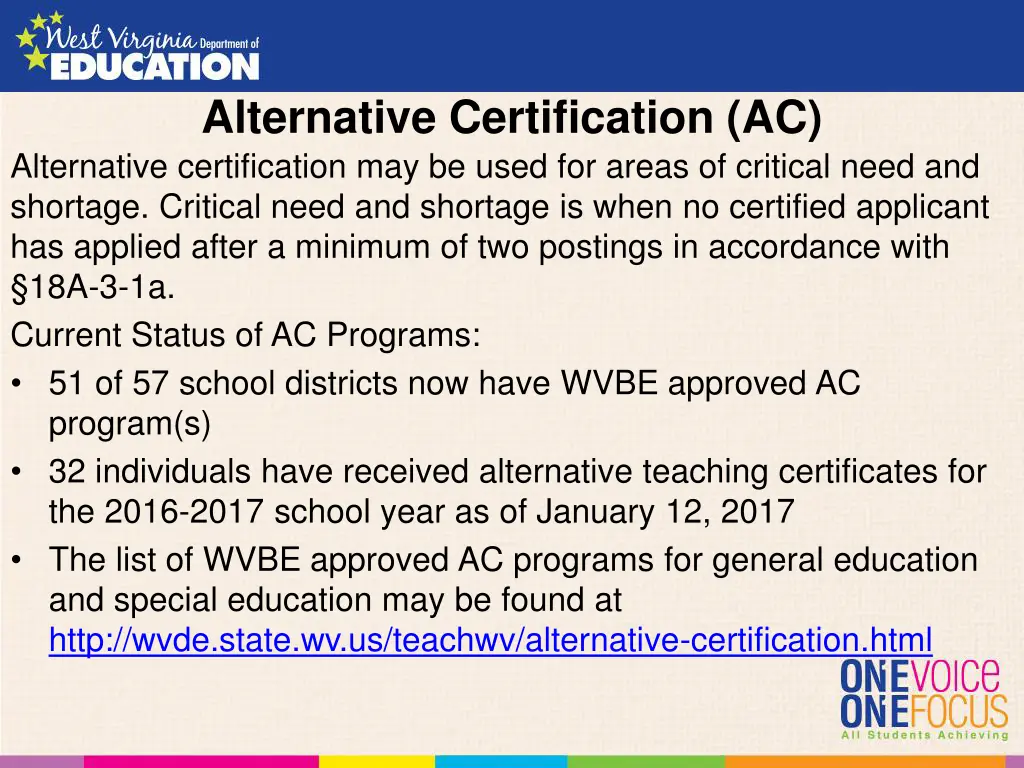 alternative certification ac alternative