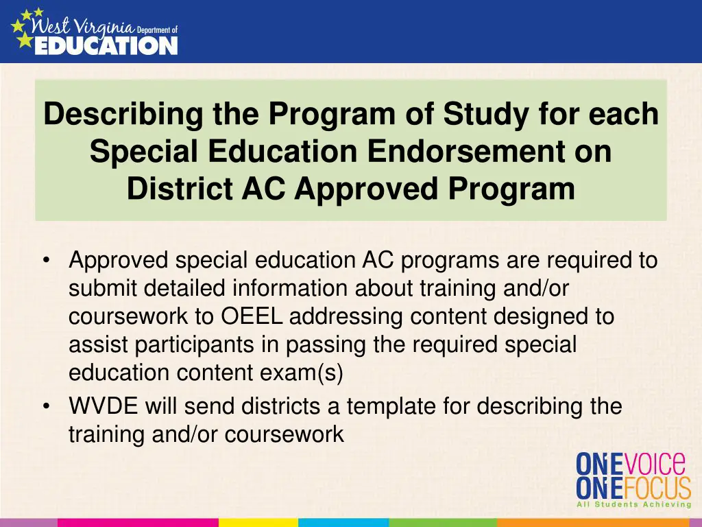 describing the program of study for each special