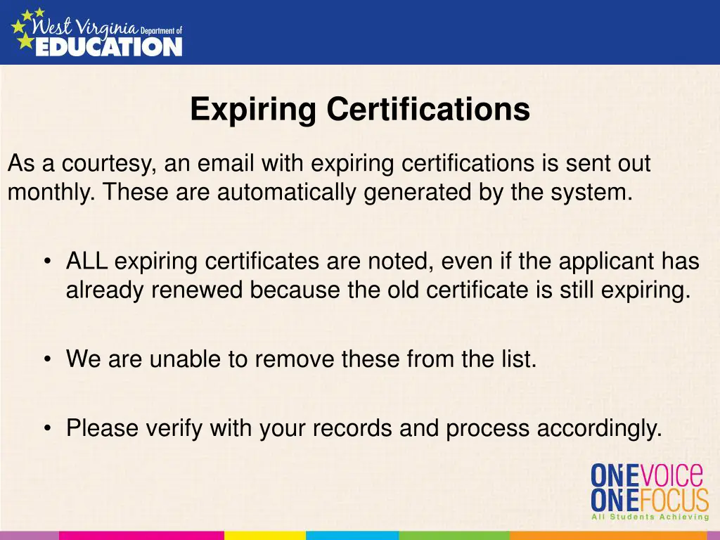 expiring certifications