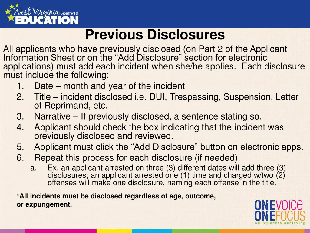 previous disclosures