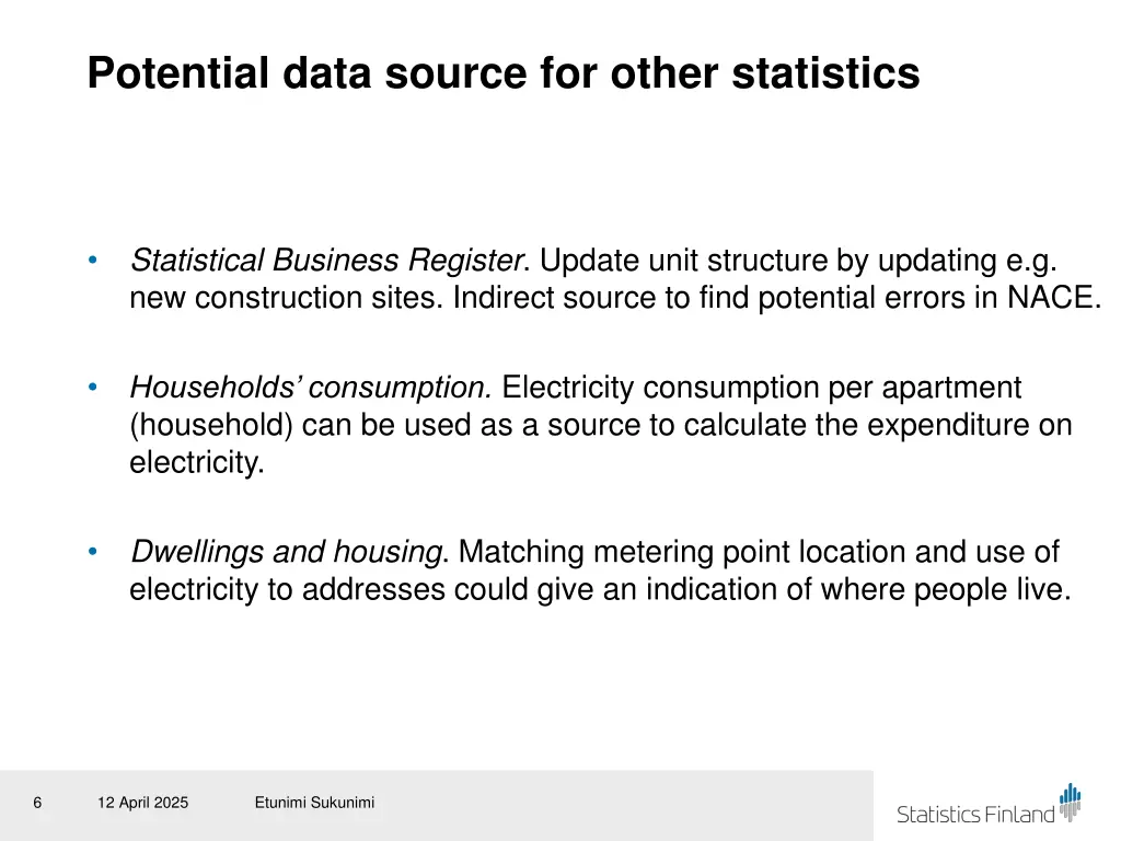 potential data source for other statistics