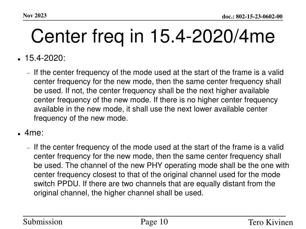 nov 2023 center freq in 15 4 2020 4me