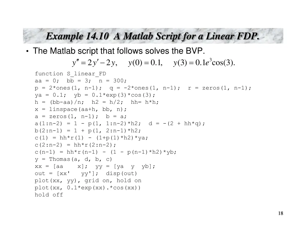 example 14 10 a matlab script for a linear fdp