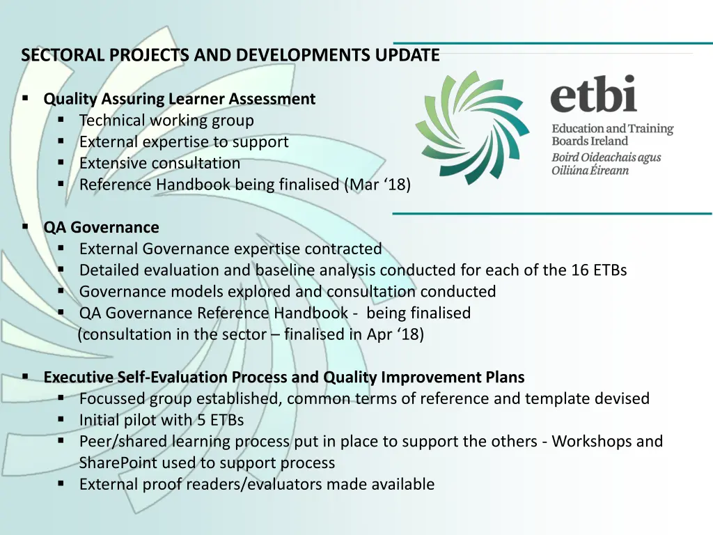 sectoral projects and developments update