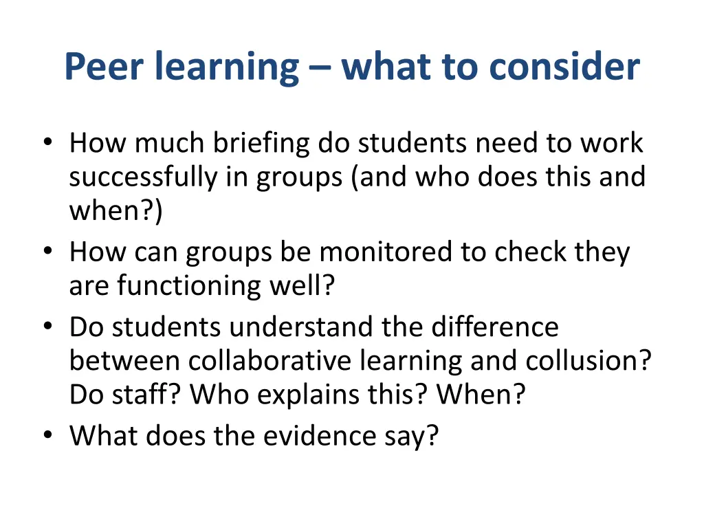 peer learning what to consider