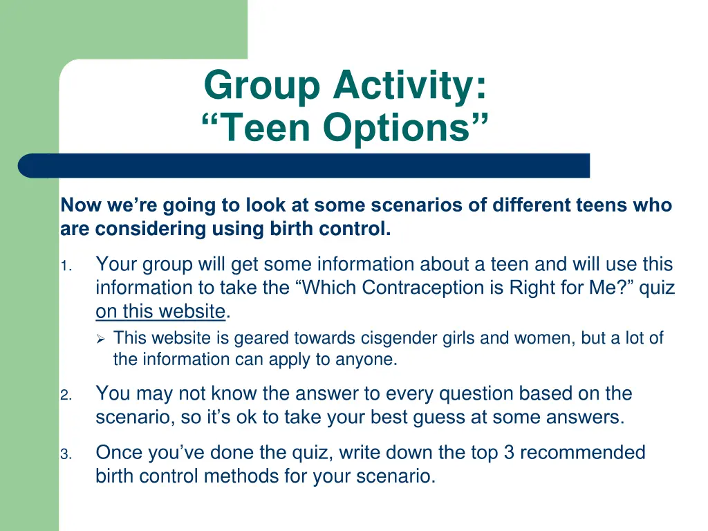 group activity teen options
