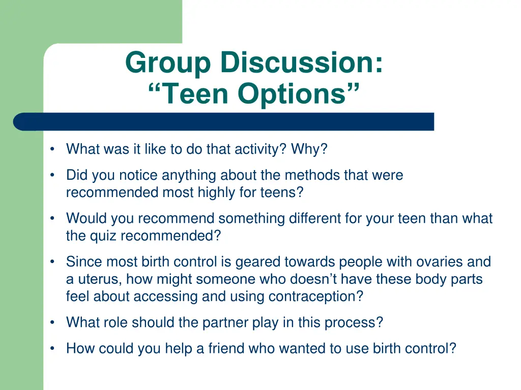 group discussion teen options