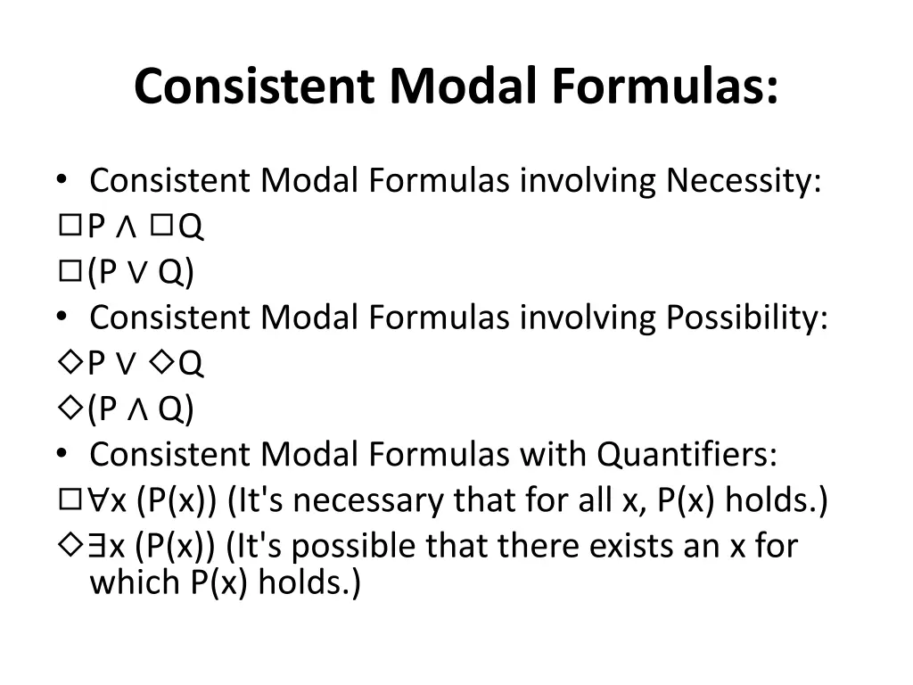 consistent modal formulas