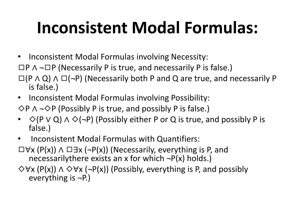 inconsistent modal formulas