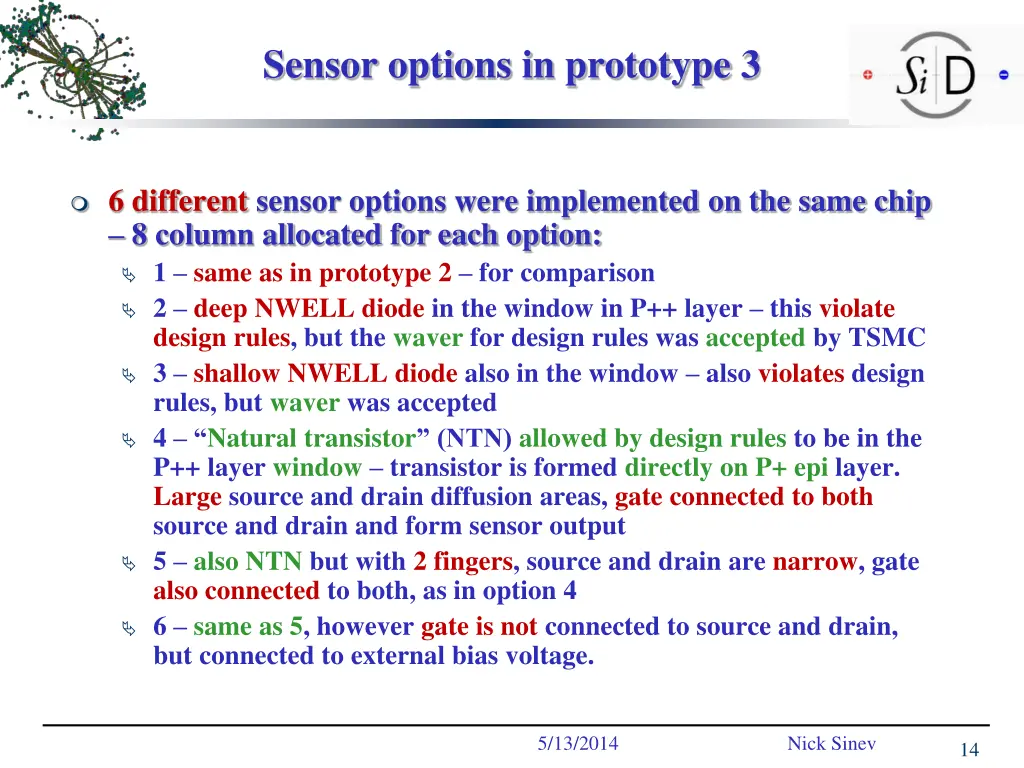 sensor options in prototype 3