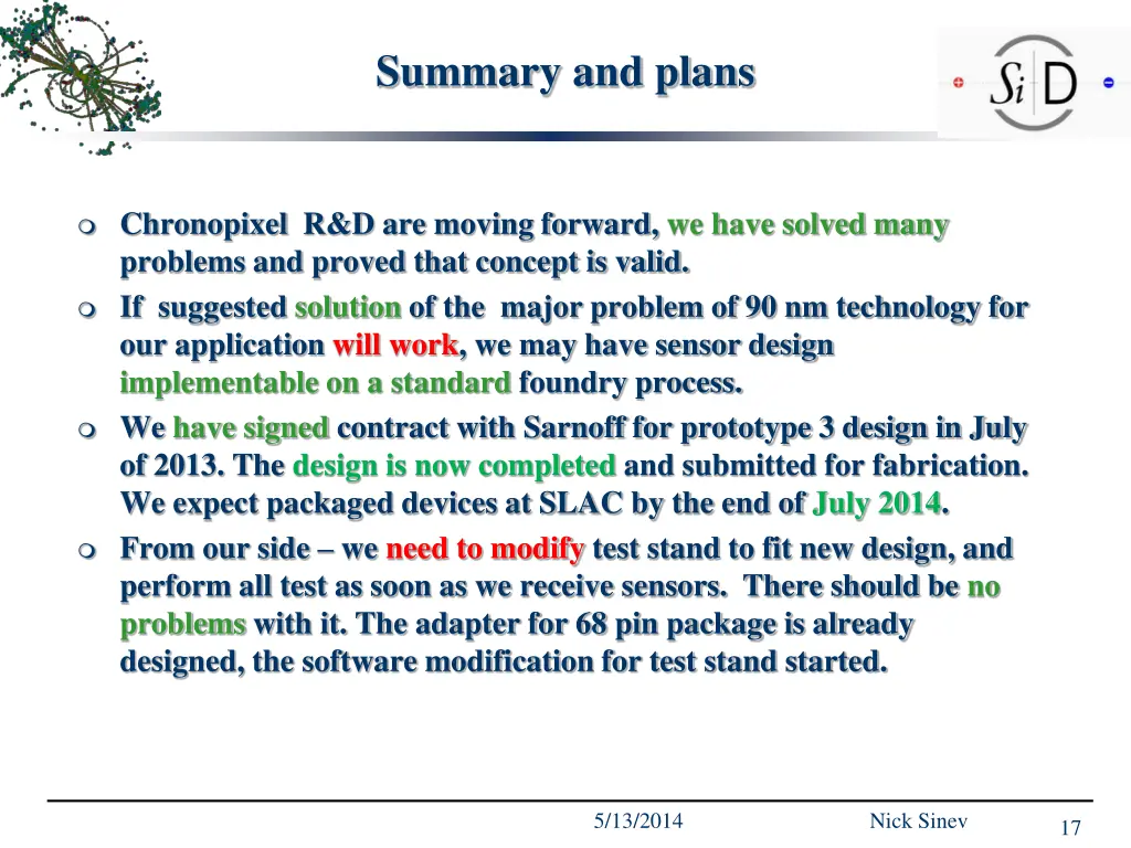 summary and plans
