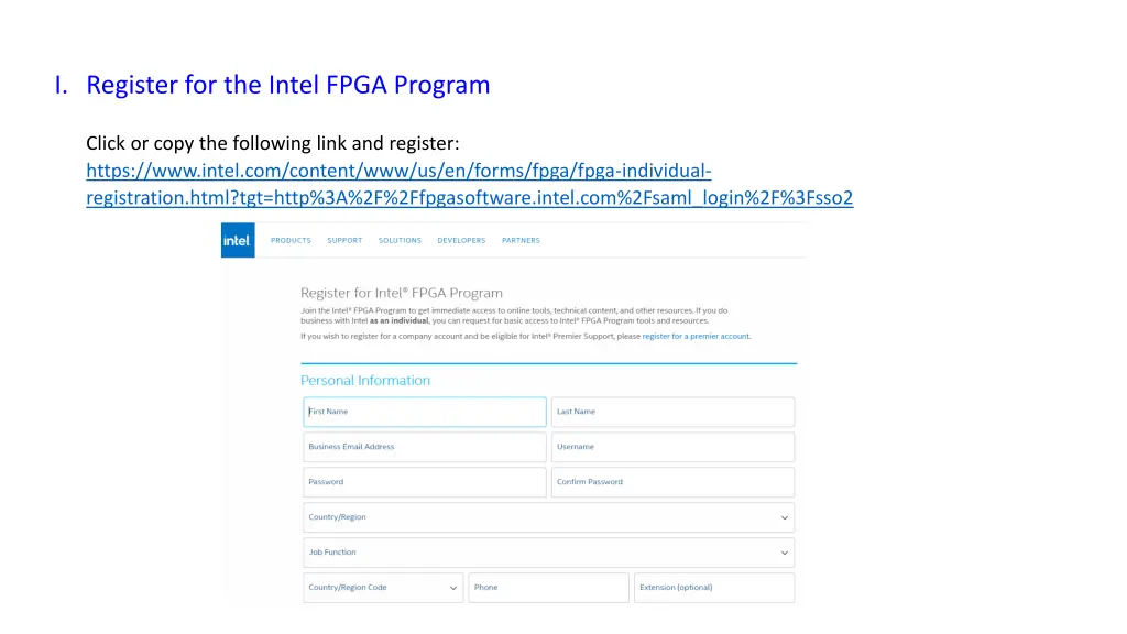i register for the intel fpga program