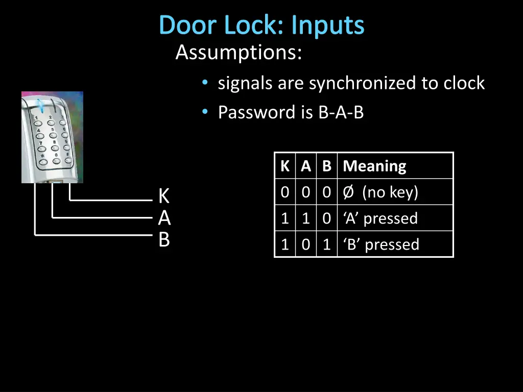 door lock inputs assumptions signals